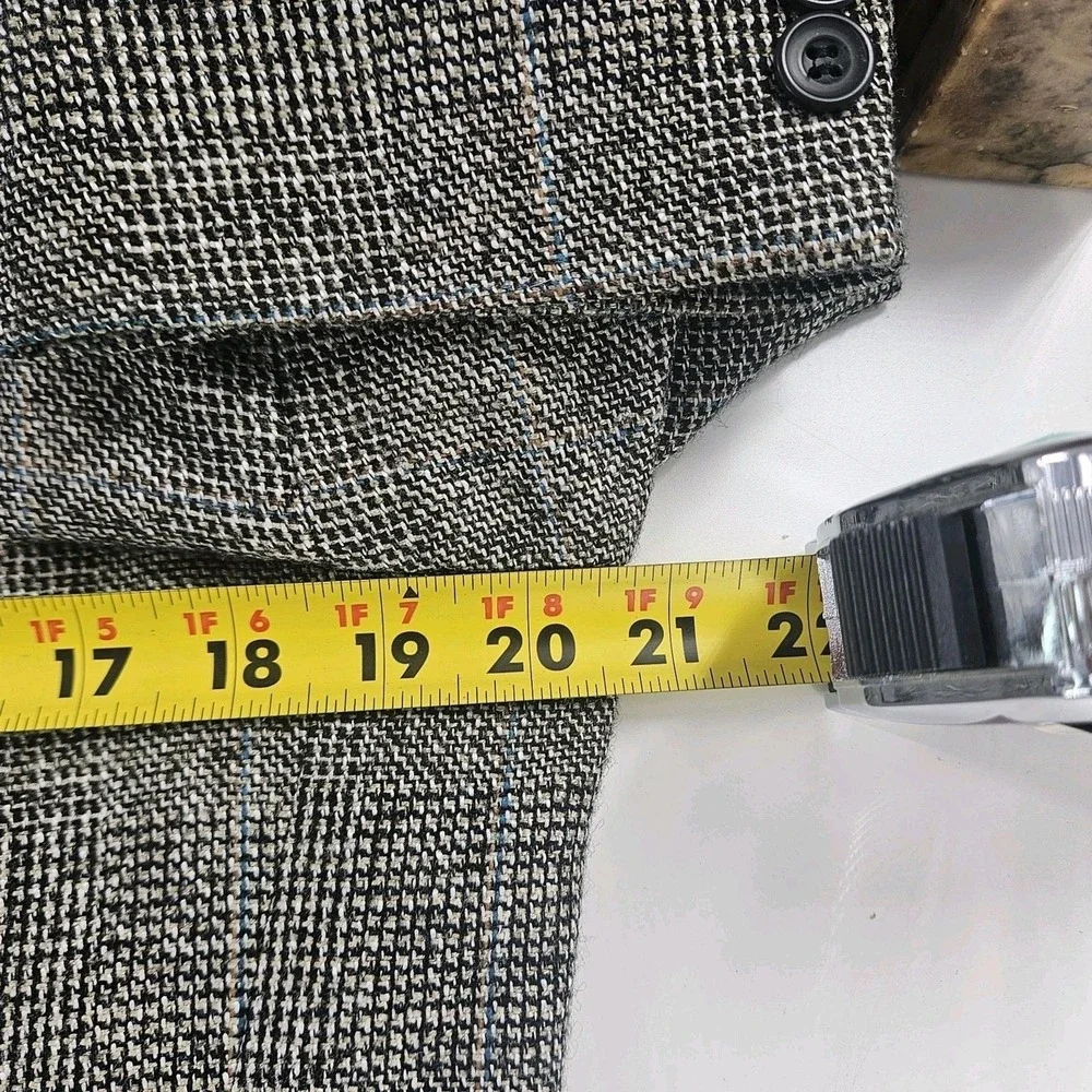 Vtg 90s Haggar Black White Blue Plaid Wool Tweed Sports Coat Blazer Med ~40R USA